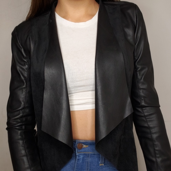 Dynamite XS black leather and suede blazer jacket - Picture 2 of 6